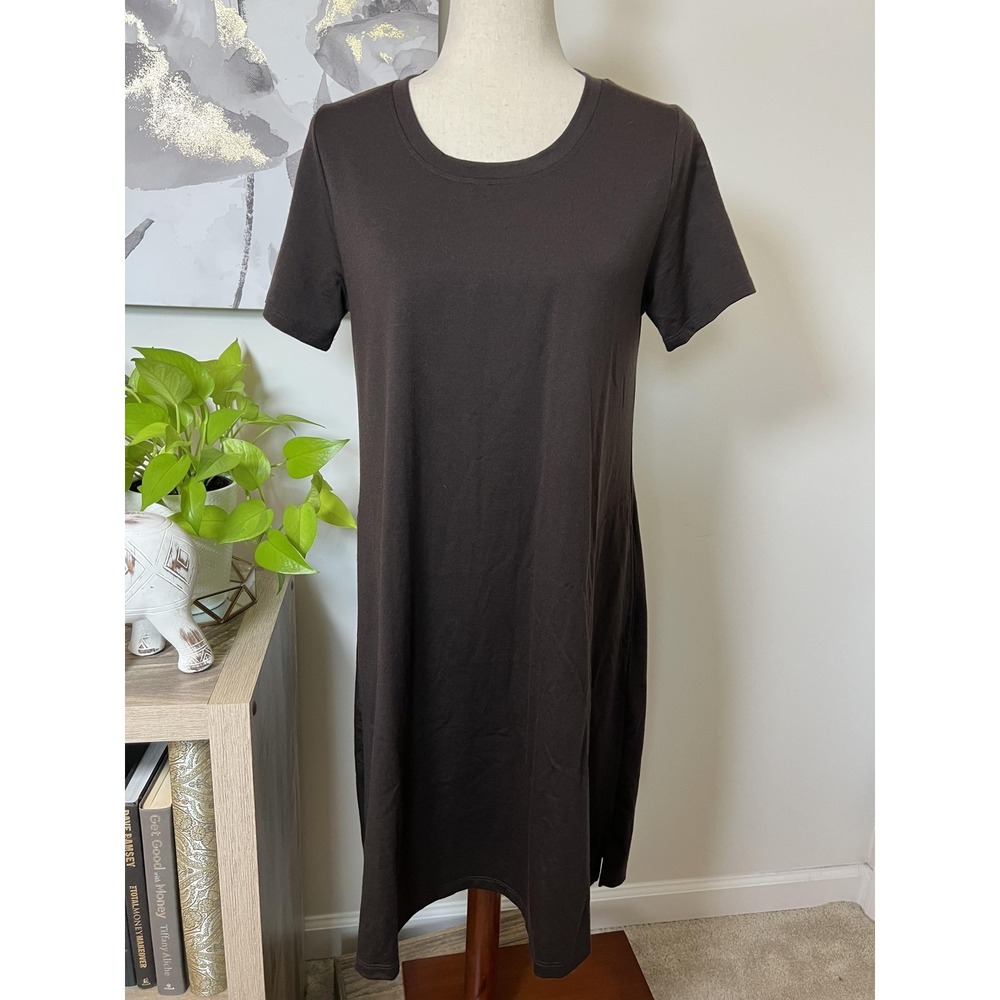 Woolx Georgie T-Shirt Dress Womens Medium Brown Merino Pockets Knee Length